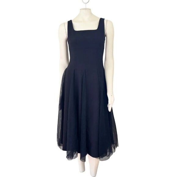 NEW VERO MODA Sleeveless Square Neck Midi Cocktail Dress in Black SZ 6 - Picture 1 of 11